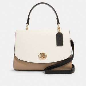 Coach top handle bag, color block, Chalk/Tan